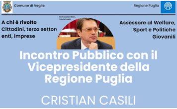A Veglie un incontro pubblico con CRISTIAN CASILI, Vicepresidente della Regione Puglia