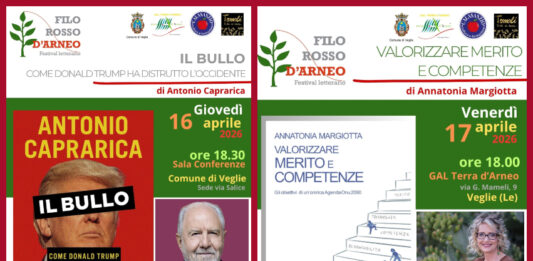 ANTONIO CAPRARICA e ANNATONIA MARGIOTTA ospiti a Veglie del festival “FILO ROSSO D’ARNEO” con i loro nuovi libri