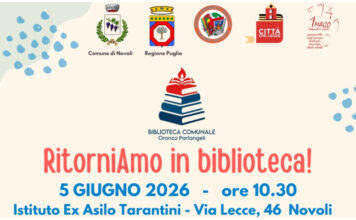 “RITORNIAMO IN BIBLIOTECA!”: IL COMUNE DI NOVOLI RIAPRE LA BIBLIOTECA “ORONZO PARLANGELI” PRESSO L’EX ASILO TARANTINI