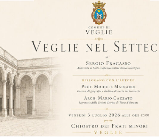 VEGLIE RISCOPRE IL SUO 700: VENERDÌ 3 LUGLIO PRESENTAZIONE DEL LIBRO DI SERGIO FRACASSO