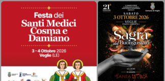 Sabato 3 Ottobre e Domenica 4 Ottobre a Veglie la Festa dei “SANTI MEDICI COSMA e DAMIANO” e la XXI “SAGRA DEL BUONGUSTAIO”