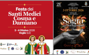 Sabato 3 Ottobre e Domenica 4 Ottobre a Veglie la Festa dei “SANTI MEDICI COSMA e DAMIANO” e la XXI “SAGRA DEL BUONGUSTAIO”