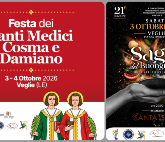 Sabato 3 Ottobre e Domenica 4 Ottobre a Veglie la Festa dei “SANTI MEDICI COSMA e DAMIANO” e la XXI “SAGRA DEL BUONGUSTAIO”